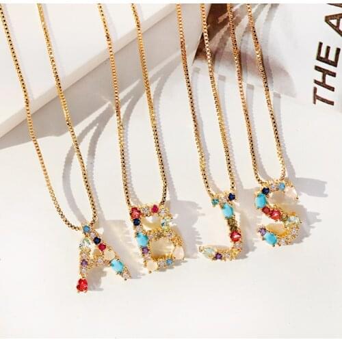 Classic A-Z Initials Micro Pave CZ Letter Pendant Necklaces For Women Charm Chain Fashion Jewelry Gift