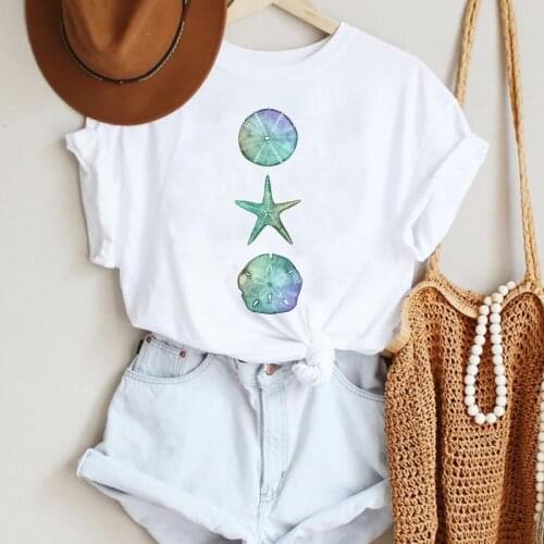 Women Cartoon Beach Star 90s Cute Style Trend Fashion Summer Lady Print Tee Graphic T Top Female Tshirts Clothes T-Shirt