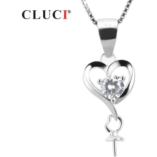 CLUCI Heart Women Pendant Silver 925 Jewelry for Women Necklace 925 Sterling Silver Pearl Pendant Mounting Pendant SP003SB