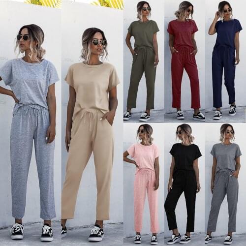 Spring Women Matching Sets Long Pant Sets Casual Original Design Round Neck Solid Color Summer Females Clothing C2463
