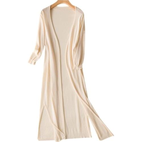 2020 Summer New Women Midi Long Cardigan Summer Autumn Thin Silk Knitted Cardigans Female Casual Loose Sweater Coat Plus Size