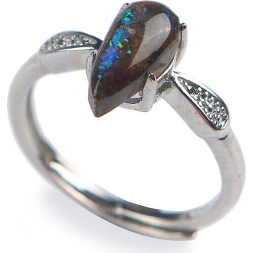 Adjustable Genuine Natural Ammolite Ammonite Stone Fashion Women Anniversary Gift Adjustable Size Rings 12*5*4mm