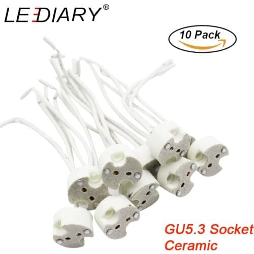 LEDIARY 10PCS MR16 GU5.3 Lamp Holder Socket Ceramic Lamp Base with Wire Connector Halogen/LED Lamp Holder 12V/110V/220V Adapter