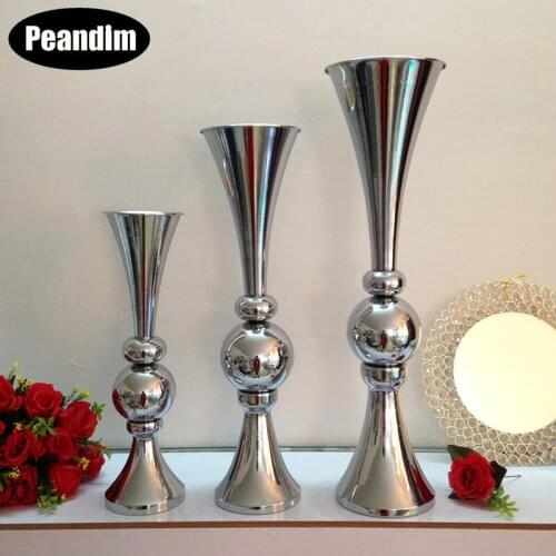PEANDIM 10pcs/lot Floor Flower Vase Mariage Table Centerpiece Metal Flower Vase Stands For Home Wedding Decoration