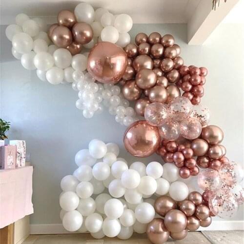 134pcs Rose Gold White Balloon Garland Arch Kit Chrome Rose Gold 4D Balloons for Baby Shower Wedding Birthday Party Decor Globos