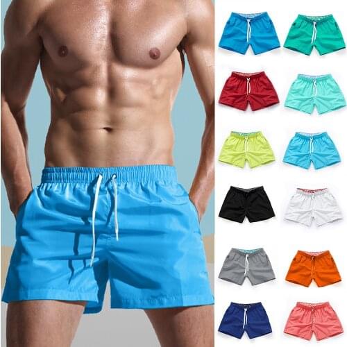2021 Summer Swimwear Men Swim Trunks Solid Beach Swimming Pants Quick Dry Men Swimming Shorts Breathable with Pocket Swimsuit