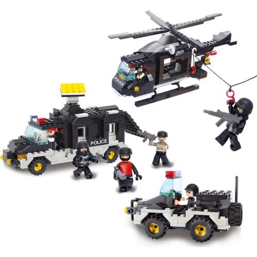 499Pcs Swat Police Solider Transport helicopter Command Car Set Kids Educational Block Building City Toy For Boys Children