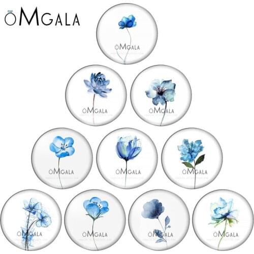 Watercolor Blue Rose Floral Flowers Paintings 10mm/12mm/16mm/18mm/25mm Round Photo Glass Cabochon Demo Flat Back Making Findings