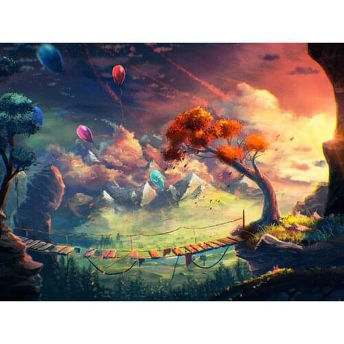 5D DIY Poured Glue Diamond Painting Kits Scalloped Edge Beautiful Fantasy Scenery Full of Imaginative Animation Oil Painting Art