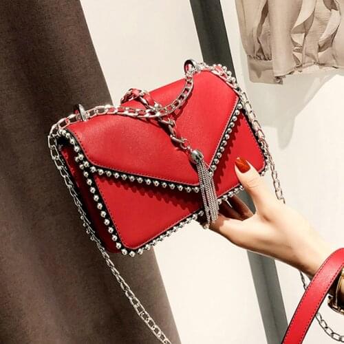 Aosbos Women Pu Leather Tassel Crossbody Bags Fashion Chain Shoulder Messenger Bag 2020 Lady Design Handbags Casual Rivet Bag