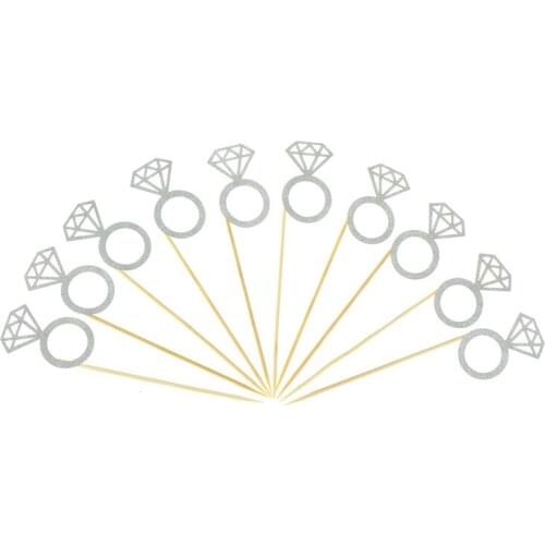 10pcs Glitter Diamond Ring Cupcake Cake Toppers Wedding Cake Decorations