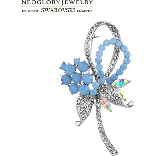 Neoglory Austria Crystal & Rhinestone Brooch Alloy Plated Exquisite Flower Design Romantic Lady Style For Party Sale Gift