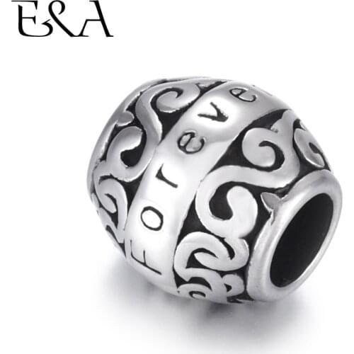 Stainless Steel Beads Words Barrel 5mm Hole Metal European Bead Bracelet Making Supplies Handmade DIY Jewelry Findings