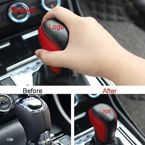 Tonlinker Interior Gear/Handbrake Cover Case sticker for SKODA OCTAVIA/RS/Superb 2015-19 Car Styling 1 PCS Leather Cover sticker