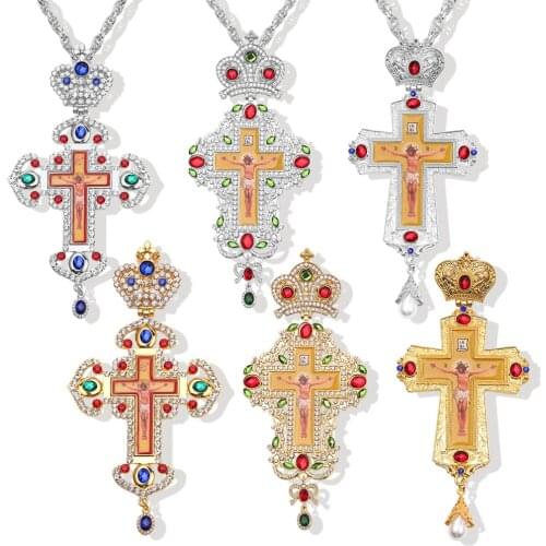 Religious Cross Long Pendant Necklace Greece Crucifix Necklace Icon Byzantine Art and Orthodox Tradition Holy Cross Priests