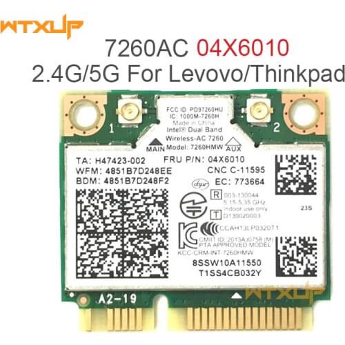 Dual Band Wireless-AC 7260 7260AC 7260HMW network card wifi+BT 4.0 Bluetooth adapter mini PCI-E 867Mbps Lenovo 04X6090 04X6010