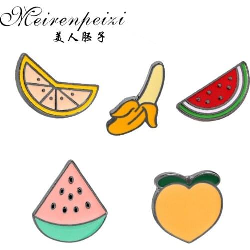5 PCS Enamel Pin Brooch Banana Peaches Avocado Watermelon Alloy Badge Lady Girl Clothes Pin Fashion Jewelry Accessories broche