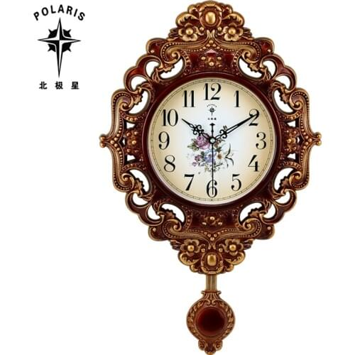 European Vintage Wall Clock Pendulum Luxury Silent Living Room Clock Wall Kitchen Retro Swing Orologio Parete Loft Decor ZB6WC