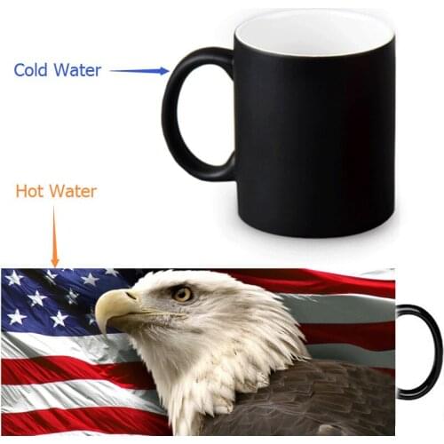 US Flag And Bald Eagle porcelain mug coffee mugs heat changing color Hot Reactive sensitive Ceramic Tea mugen mug