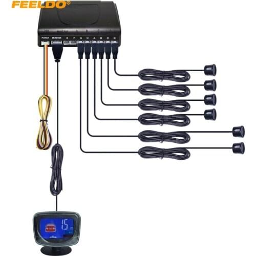 FEELDO 6 Sensors Rear/Front Car LCD Monitor Display Parking Sensor Reverse Backup Radar Kit #HQ2820