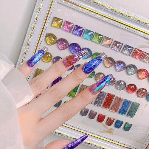 New 12 Color Dreamy Quicksand Cat Eye Gel Nail Polish Magnetic Hybrid UV Cat Eye Gel Varnish With The Polarizing Effect TSLM1