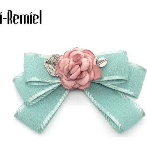 I-Remiel Korean Fashion Fabric Rose Flower Bow Tie Brooch Bowtie Lapel Pins Badge Fashion Shirt Collar Pin Clothing Accessories