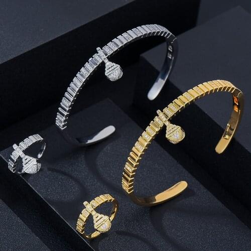 GODKI luxury Unique African Bangle Ring Set Jewelry Sets For Women Wedding Cubic Zircon Crystal CZ Dubai Bridal Jewelry Set
