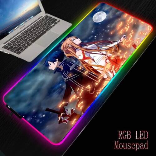Anime Sword Art Online Game Mouse Pad Player RGB Backlight Mause Large Anime Mousepad XXL for Desktop Keyboard LED Pad 7 Colors