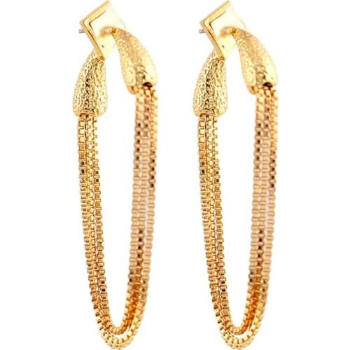 Brass With 18K Gold Snake Chains Drop Earrings Fashion Women Jewelry Punk Party Gown Runway Korean Japan INS