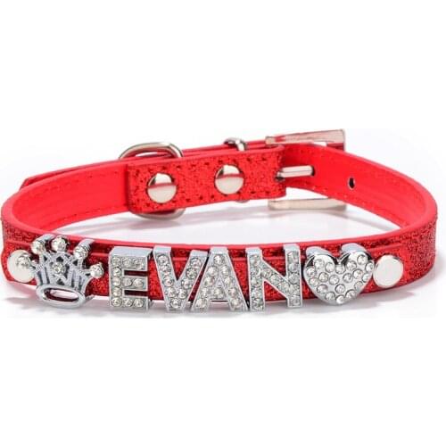 LISM Personalized DIY Dog Collar PU New Shiny Face Pet Collar Dog Supplies Basic Collars All Seasons Letter Unversial