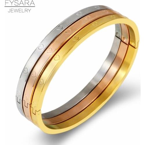 FYSARA 3pcs/Set 361L Stainless Steel Heart Bangles Bracelets Set For Women Gold Color Thin Bangles Love Jewelry Vatentines Gift