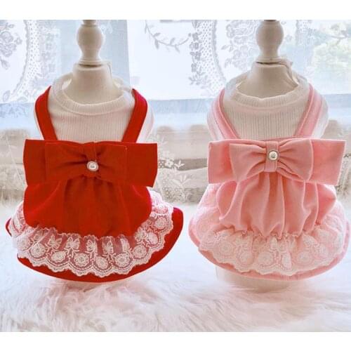 Fashion Big Bow Dress Summer For Princess Dog Red Pink Cute Dresses For Small Dogs Chihuahua Pet Cat Weeding Skirt Puppy Clothes