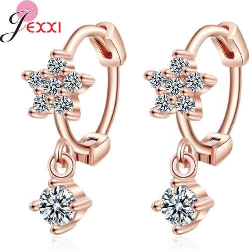Fashion 925 Sterling Silver Shiny Crystal Huggie Hoop Earring For Women Girls Long Tassel Chain Hoop Earring Jewelry