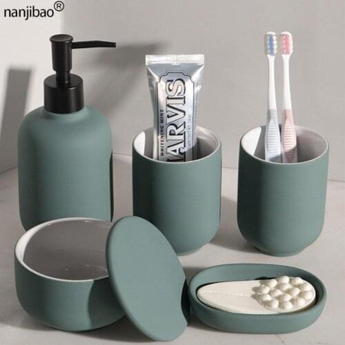Nanjibao Creative Ceramic Bathroom Accessories Set Lotion Bottle Mouth Cup Soap Tray Storage Tank Nordic Simple Household Items