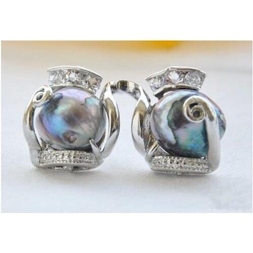 New Arrival Favorite Pearl Earrings 13mm Black Baroque Genuine Freshwater Pearl Stud Earring Fine Jewelry Lady Gift