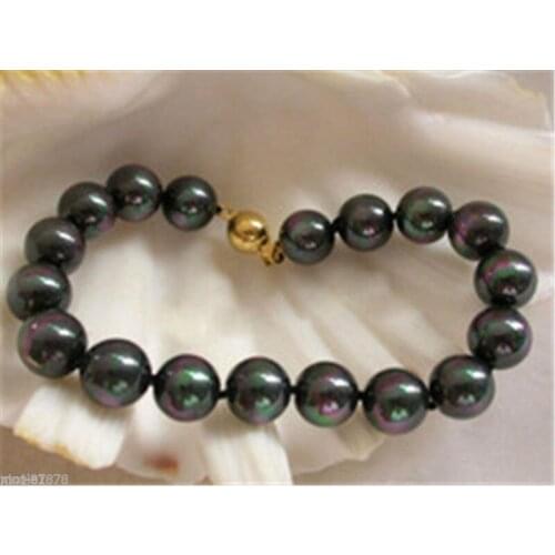 Charming!8mm Black South Sea Shell Pearl Bracelet 7.5'' AAA