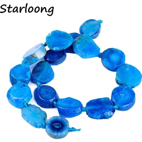 Top quality semi-precious 3 colors round flat shape Geode druzy crack Natural Agata stone beads DIY making for jewelry crafts