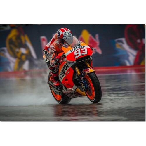 Marc Marquez and Racing Motorcycle Poster Canvas Cloth Fabric Print Painting Wall Art Picture for Living Room Decor