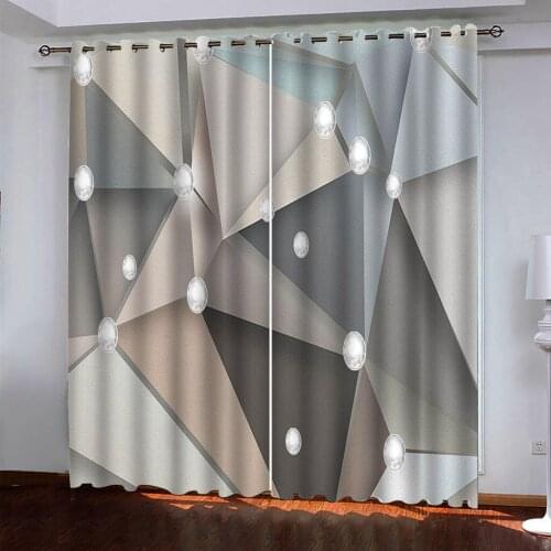 Luxury Blackout 3D Window Curtains For Living Room grey blue geometry curtains Decoration curtains