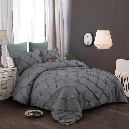 Luxury Bedding Set Solid Color Pinch Pleat Art Work Duvet Cover With Pillowcases White Grey Bed Covers Queen King Size 3pcs