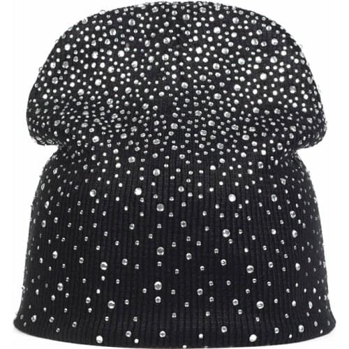 2019 new winter ladies knit hat shiny rhinestone winter hat outdoor warm hat fashion couple hat