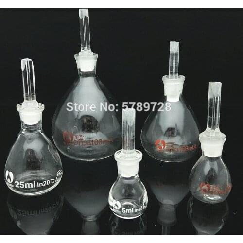 5pcs 10pcs Glass Spherical Density Bottle, Lees Pycnometer Lab Volumetric Flasks 5ml 10ml 25ml 50ml 100ml