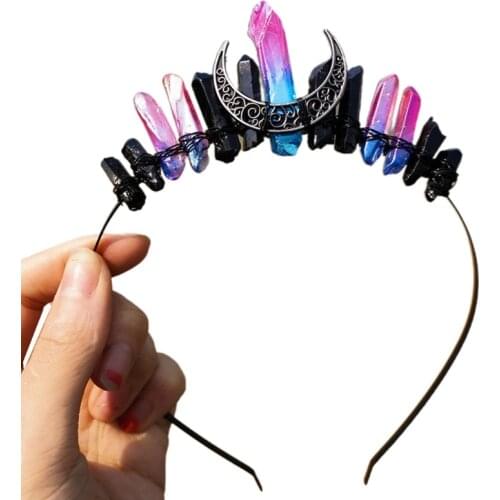 Bridal Girls Hairband Women Headwear Head Band Multicolored Raw Crystal Vintage Moon Witch Hair Hoop Hair Accessories for Ladies