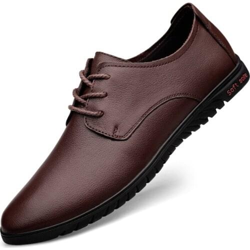 Business Genuine Leather Shoes For Men Comfortable Work Office Soft Mens Casual Leather Shoes Rubber Non-slip Driving Shoes Men