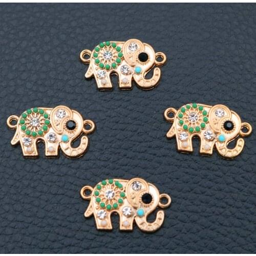 Vintage Indian Elephant Metal Pendant, Rhinestone Elephant Charms, Ganesha Charms, Ethnic Style Charms, Animal Pendant, 8pcs