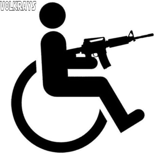 Volkrays Creative Car Sticker Handicapped Wheelchair Gun Accessories Reflective Waterproof Vinyl Decal Black/Silver,15cm*14cm