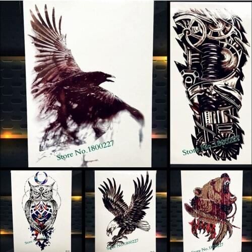 Death Black Ealge Wing Temporary Tattoo Watercolor Fake Flash Waterproof Tattoo Stickers 21*15CM Men Women Body Art Arm Back Leg