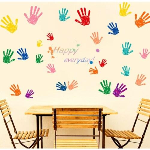 DIY Colorful Handprints Wall Decals Nursery Baby Kids Room Decoration Removable Waterproof PVC Poster Stickers Bedroom Wallpaper