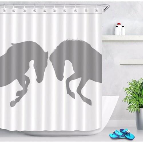 Funny Animal Shadows Shower Curtain Horse White Bathroom Waterproof Washable Mildew Resistant Polyester Fabric for Bathtub Decor