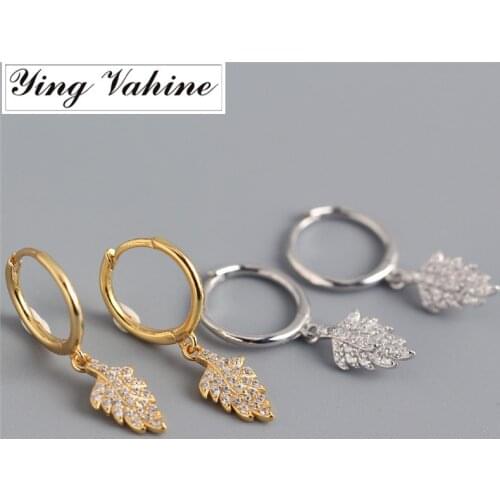 Ying Vahine 100% 925 Sterling Silver Small and Delicate Leaves with CZ Stud Earrings for Women